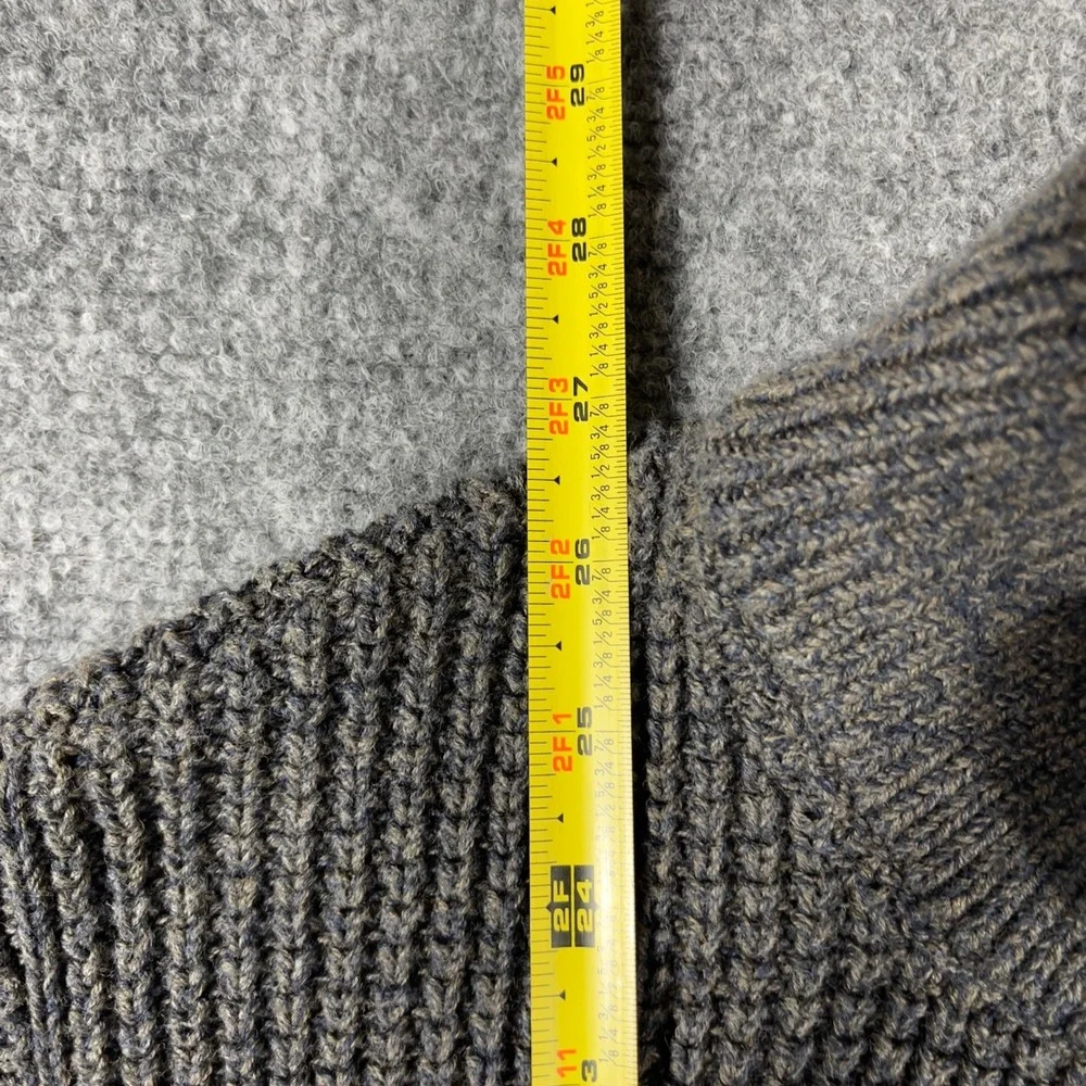 LL Bean Full Zip Cardigan Sweater Mens Large Gray Organic Cotton Waffle Knit
